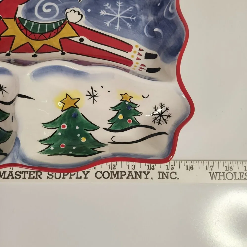 Clay Art Stonelite Christmas Tree Serving Dish Platter Hand Painted 2003 Vintage